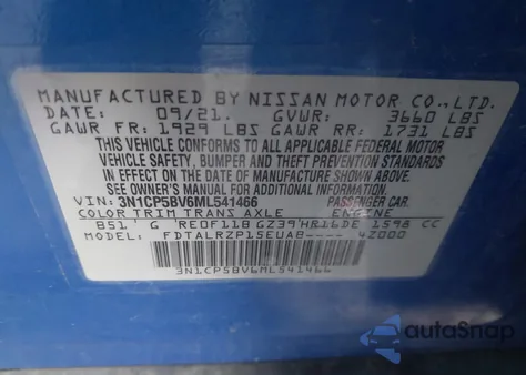 2021 Nissan Kicks S Xtronic Cvt from USA, damaged, VIN 3N1CP5BV6ML541466